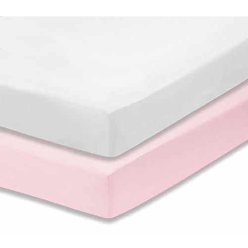 Everyday Kids 2-Pack Fitted Crib Sheets, 100% Soft Breathable Microfiber Baby Sheet, Fits Standard Size Crib Mattress 28in x 52in, Pink Nursery Sheet and White Nursery Sheet