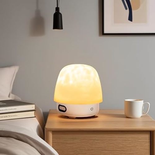 Night Light & Bluetooth Noise Machine with Ocean Wave Projector, Speaker, Lampshade & Remote - 4 White Noise, 16-Color Touch Dimming for Sleep & Relaxation (White)