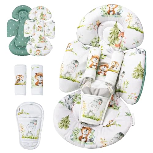 Generic Infant Car Seat Insert Compatible with Mamaroo Swing & Graco Swing and Infant Car Seat, Newborn Insert Baby Head Body Support, Reversible Design, Breathable Soft Fabric, 1Pcs - Green Woodland