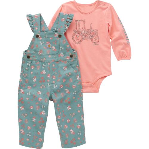 Carhartt Infant Girl's Long Sleeve Bodysuit and Overall  Set, Patina - CG9904-GH5