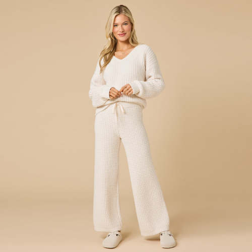 Waffle Marshmallow V-Neck Luxe Lounge Set | Softies