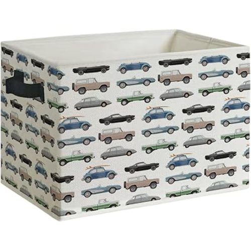 Retro Car Boy Storage Basket with Handles, Various Vehicle Cars Collapsible Clothes Books Storage Organizer Bins for Kids Boys Room Nursery Bedroom Bathroom Playroom