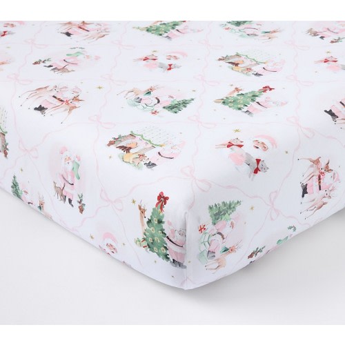 Holly Jolly Blush Santa Organic Cotton Crib Fitted Sheet