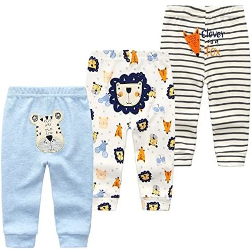 Unisex Newborn Baby Cotton 4-Pack Pants Embroidery Pringting Casual Leggings 0-24 Months for Boys and Girls