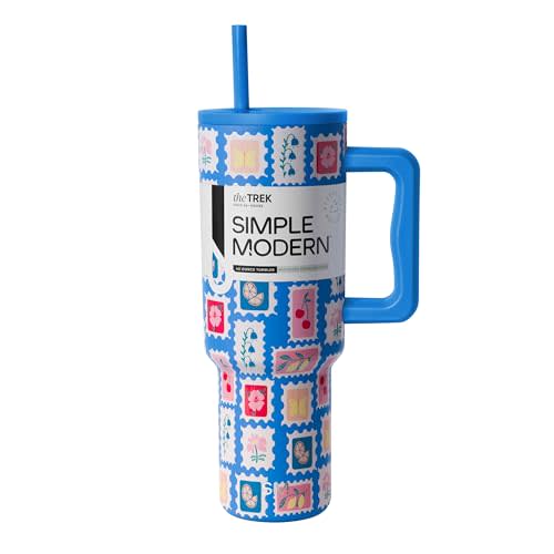 Simple Modern Tumbler with Handle and Straw | 40oz | Stamps | Trek Tumbler, Travel Mug | Insulated Water Bottle, Cupholder Friendly, Stainless Steel Cup | Stamps