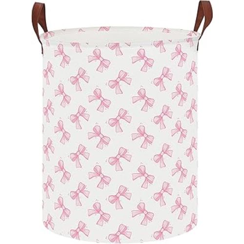 CLOCOR Large Laundry Basket,Waterproof Nursery Hamper,Collapsible Fabric Storage Container,Room Decor,Gift Basket（Star Bowknot