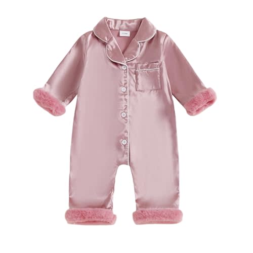 Biayxms Newborn Baby Girl Boy Silk Pajamas Romper Long Sleeve Button Down One Piece Satin Pj Infant Jumpsuit Sleepwear