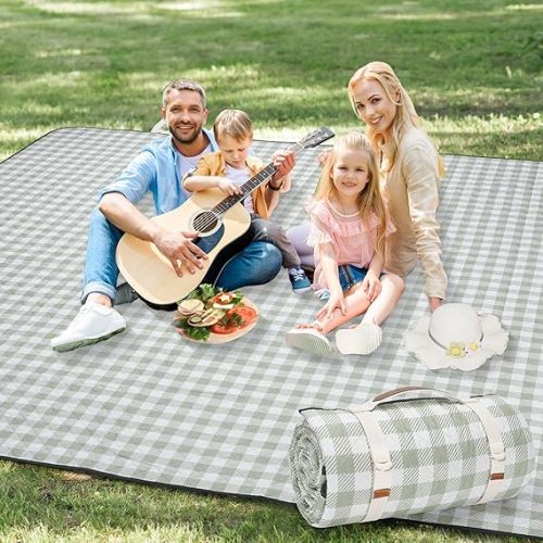 G GOOD GAIN Picnic Blankets Outdoor Extra Large 80"x80", Green