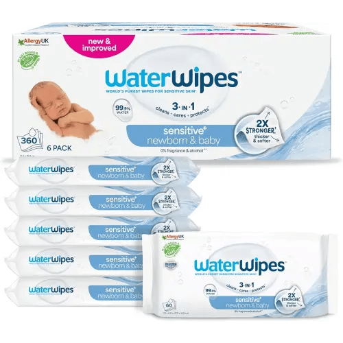 WaterWipes Sensitive+ Newborn & Baby Wipes, 360 Count (6 Packs)