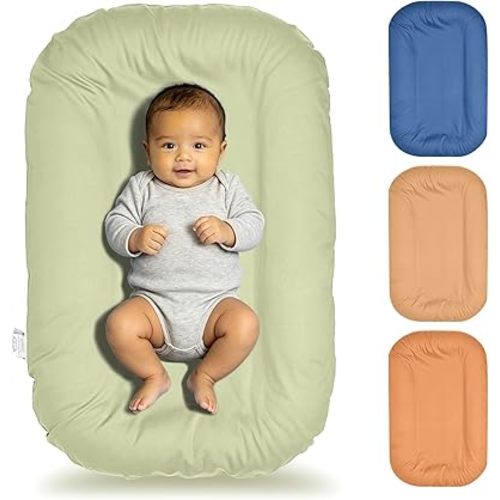 Baby Lounger for Newborn 0–12 Months,100% Cotton Breathable Infant Lounger, Baby Shower Gift, Portable Lightweight Baby Nest for Home & Travel(Sage Green)