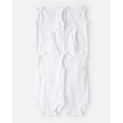 Baby 5-Pack Sleeveless Bodysuits - White