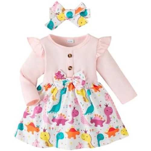 Baby Toddler Girl Dress Outfit Fall Winter Clothes Crew Neck Corduroy Long Sleeve Dresses with Bow Headband