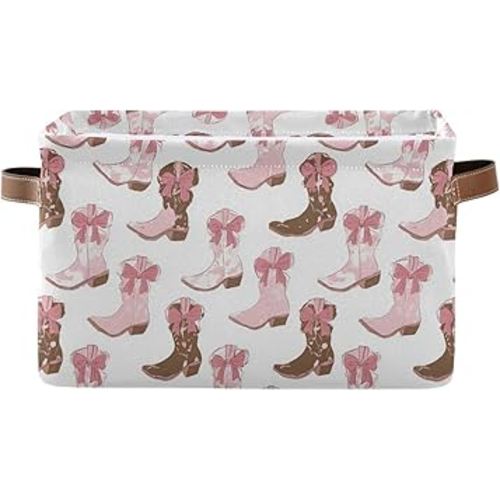 Pfrewn Storage Basket Bins Foldable Laundry Hamper Toy Cowgirl Boot Pink Storage Bins Box Organizer for Home Boys Girls Office Closet Shelf Nursery Baskets,1 pcs