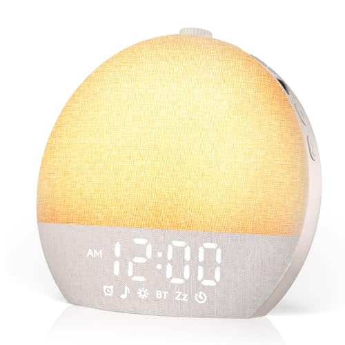 Geuuap Sunrise Alarm Clock White Noise Sound Machine for Bedroom | Natural Wake-Up Light with 30 Soothing Sleep Aids, Bluetooth Speaker, Dimmable Clock, Screen-Free Design for Baby Adults Kids-Khaki