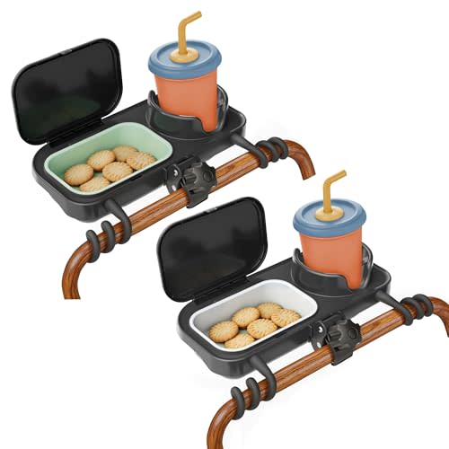 KingKam Universal Double Stroller Snack Tray for Bugaboo Nuna, 2 Pack | Detachable Silicone Tray for Easy Clean, Different Size Cups Holder Attachment, CPC Certidied BPA Free, Snacking On The Go