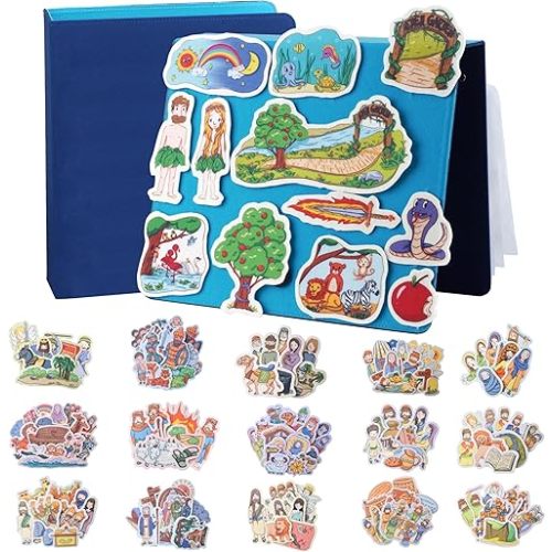 CHEFAN 16 Pack Felt Board Bible Stories Set, Flannel Board Stories with a Multi-functional Felt Pieces Storage Binder for Preschool Activities, Included Noah's Ark, Adam and Eve, The Nativity of Jesus