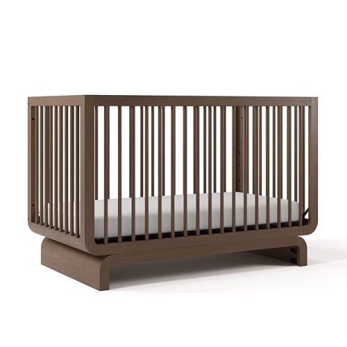 Storkcraft Santorini 5-in-1 Convertible Crib with Toddler Guardrail – GREENGUARD Gold Certified, Conversion Kit Included, 100% Solid Wood, Fits Standard Crib Mattress (Hazelnut)