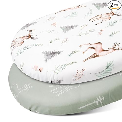 Gllquen Baby Bassinet Sheets Set 2-Pack, Breathable Cozy Bassinet Fitted Sheet Universal Fit Standard Mattress Oval Rectangle Cradle Baby Sheets for Baby Boy Girls Unisex 32"x16" (Reindeer)