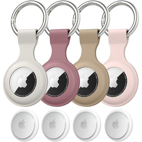 4 Pack Airtag Case Holder for Apple Air Tag, Airtag Case with Anti-Lost Keychain, Silicone Protective Cover for Kids' Backpacks, Dog Collars, Luggage, Multi-Color Protective AirTag Accessories