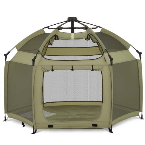 Dream On Me Pop Up Children Playpen, Easy Set-Up- Indoor Play House and Outdoor Play Tent with Canopy Cover, Taupe Green