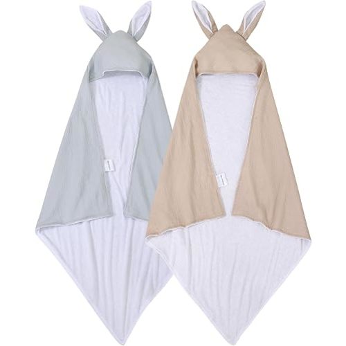 2 Pack Hooded Baby Towels with 3D Bunny Ear Hood