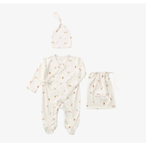 Neutral Safari Print Organic Cotton Pointelle Layette 2 Pc Gift Set