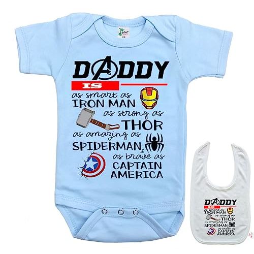 Daddy is ..Superhero -Cute Funny Novelty Shirt Baby Bodysuit Outfit Onesie & Bib