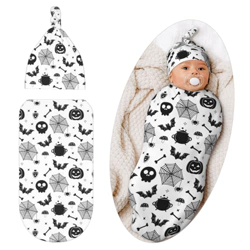 Jarverce Gothic Swaddle Blanket for Baby, Goth Swaddling Sleeping Bag Sack, Halloween Pumpkin Bat Baby Stuff