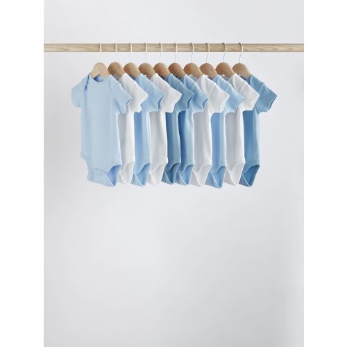 Blue 10 Pack Plain Baby Bodysuits