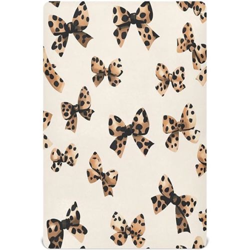 Leopard Print Bow Crib Sheets for Boys Girls Pack N Play Sheet Soft Breathable Mini Crib Sheets 39" x 27"