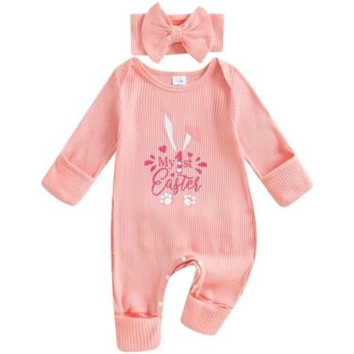 My First Easter Baby Girl Outfit Bunny Long Sleeve Romper Jumpsuit Onesie Easter Newborn Girl Outfits Clothes