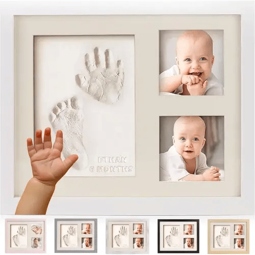 Bubzi Co Baby Hand & Footprint Kit, Clay Handprint Keepsake Frame, Newborn Nursery Picture Frames, Hand Print Mold Kit, Personalized New Mom Gifts for Baby Shower & Registry (Fresh White)