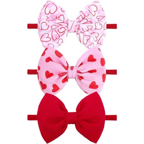 Baby Hair Bows for Girls Red Pink Newborn Headband Baby Pink Girls Bows Soft Nylon Hair Accessories Infant Toddler 3pcs/pack