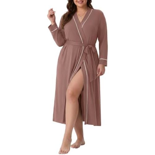 OLRIK Plus Size Robes for Women Long Bathrobe V Neck Loungewear 1X-5X