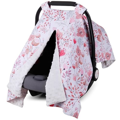 Rquite Car Seat Cover Baby Girl, Peekaboo Opening Infant Carseat Canopy
