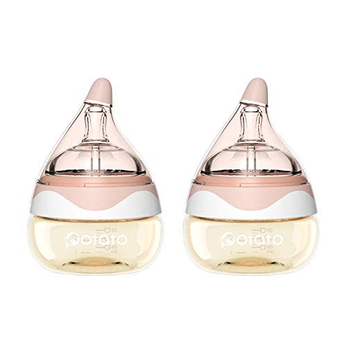 Baby Bottles for Newborn Baby PPSU Anti Colic Infant Bottles Wide Neck Breast-Like Nipple Slow Flow Breastfeeding Toddler Bottles-2pack (2.5 oz/pc, Pink)