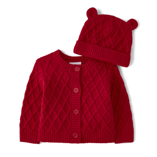 Baby Girls Cable Knit Sweater 2-Piece Outfit Set - Red