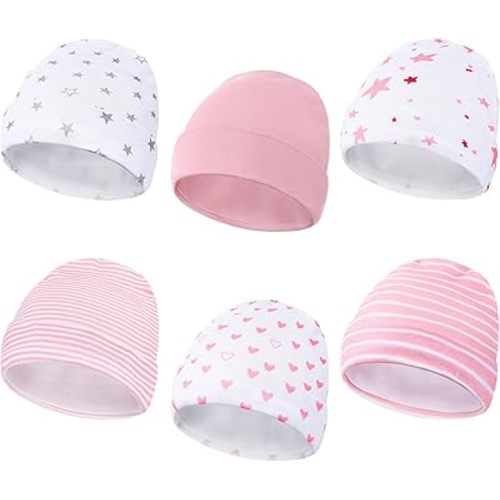 Newcotte 6 Pcs Preemie Baby Hats Cotton Preemie Caps Warm Newborn Beanie Premature Hat for Nicu Premature Baby Boy Girl