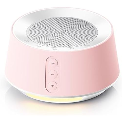 BGOVERSS White Noise Sound Machine with 20 Soothing Sounds, 10 Colors Night Light Sleep Machines Home Office Travel, 5 Timers and Memory Feature Sound Machine for Nursery Baby Kids Adults, Pink