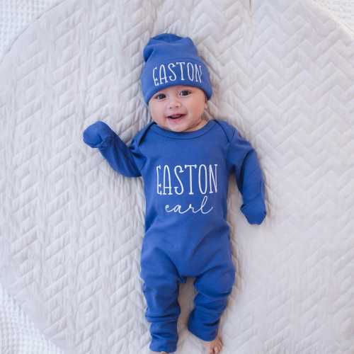 Newborn Homecoming Outfit, Baby Gift, Personalized newborn romper with matching hat,baby shower gift, newborn outfit, newborn picture outfit