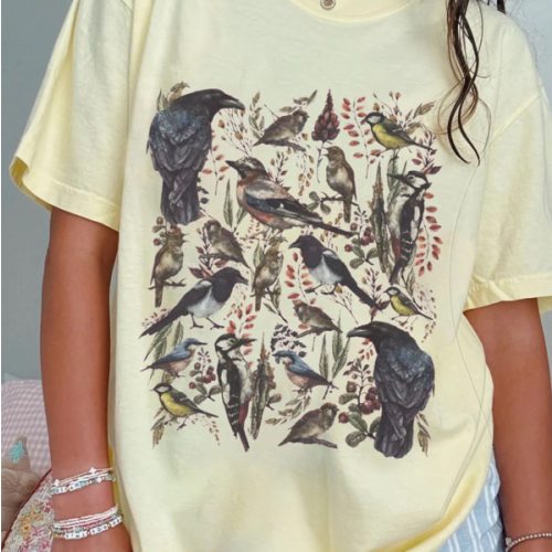 Vintage Birds and Flowers Graphic Nursing T-shirt – Giftifymama