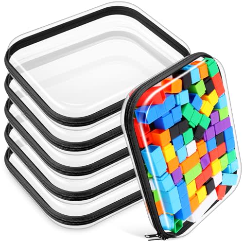 Sanwuta 6 Pcs Clear Hard Zipper Case Hard Plastic Zipper Pouches Transparent Makeup Bag Pencil Pouches for Travel Snacks Christmas Trinket Storage Organizer Box(Black,9.84 x 7.87 x 2 Inch)