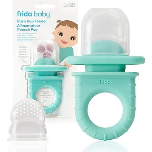 Frida Baby Push Pop Feeder: Baby Fruit Food Feeder to Safely Introduce New Foods, Fresh + Frozen Food Silicone Feeder for Babies, Baby Stocking Stuffers, BPA Free, Dishwasher Safe - 1 Count, Teal