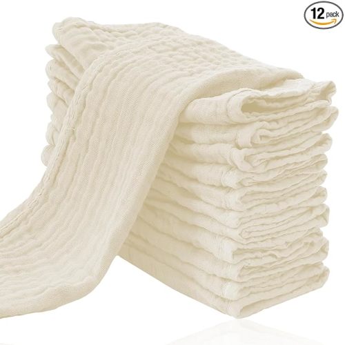 Cute Castle 12 Pack Muslin Burp Cloths for Baby - Ultra-Soft 100% Cotton Baby Washcloths - Large 20'' by 10'' Super Absorbent Milk Spit Up Rags - Burpy Cloths for Unisex, Boy, Girl - Ivory