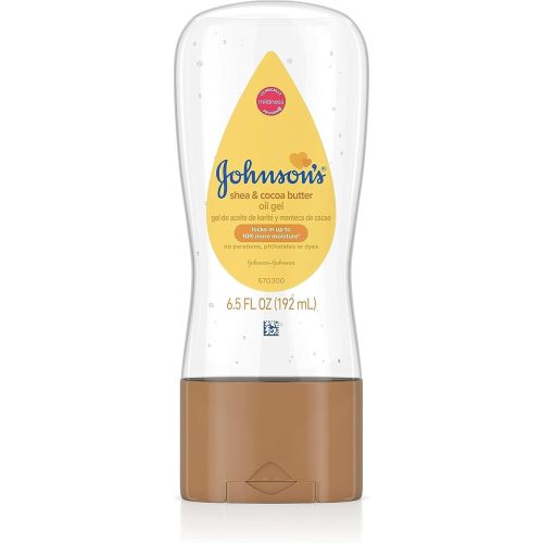 Johnson's Baby Oil Gel, Moisturizing Baby Massage Mineral Oil Enriched with Shea & Cocoa Butter, Dry Skin Relief for Babies, Kids & Adults, Nourishing & Gentle on Delicate Skin, 6.5 fl. oz