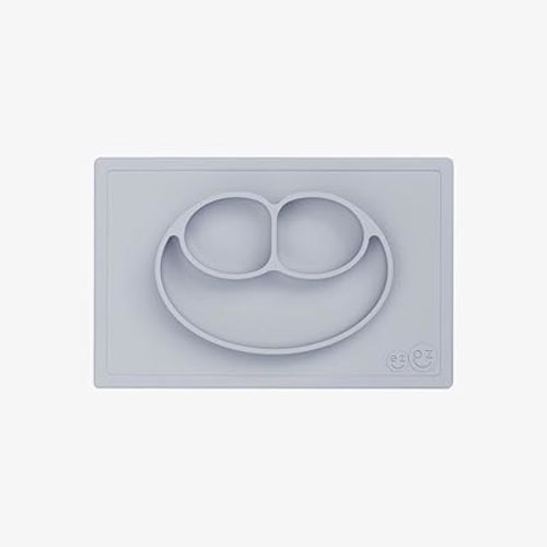 ezpz Happy Mat (Pewter) - 24 Months+ - 100% Silicone Suction Placemat + Divided Plate with Three Compartments - Toddler + Preschool Essentials