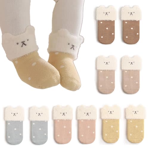 BEHELE Baby Newborn Warm Thick Socks Toddler Winter Cozy Thermal Crew Cartoon Socks for Girls Boys Infant 5 Pairs