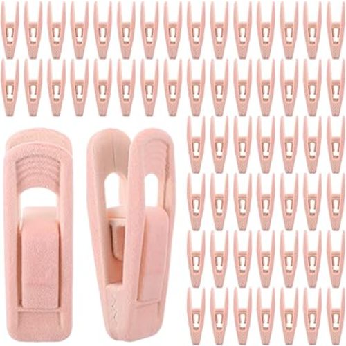60 Pcs Light Pink Velvet Hanger Clips, Strong Flocking Finger Clips for Skirts, Pants & Scarves | Non-Slip Clip for Thin Velvet Hangers