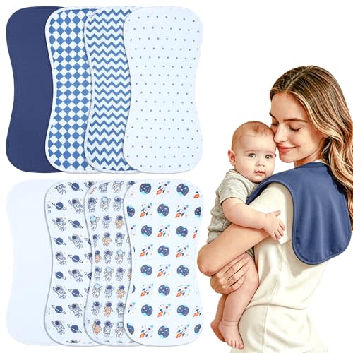 Baby Burp Cloths 8-Pack, Waterproof Burping Cloths, 4-Layer Super Absorbent & Extra Soft Plush Spit Up Rags for Newborns and Infants, Infant Towels for Milk Spit Up, Baby Boy Girl Essentials