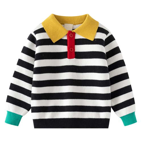 Bjutir Boy Sweater Fall Winter Autumn Lapel Striped Pullover Baby Long Sleeve Crew Neck Cute Print Boys Sweaters,Black,12-18 Months